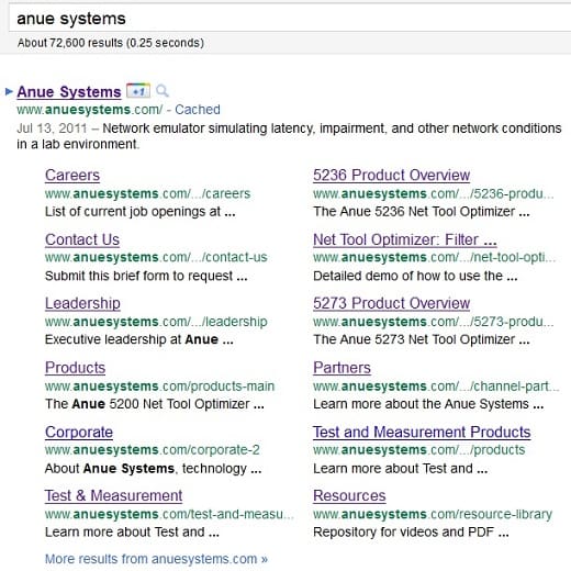 New-Google-Sitelinks-Anue-Systems New Google Sitelinks - Anue Systems Example