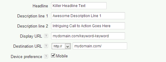 Google AdWords Mobile-Targeted Ad Text