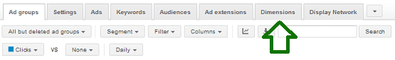AdWords Dimensions Tab for Identifying Negative Keywords
