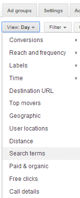Google AdWords Search Terms Dropdown for Identifying Negative Keywords
