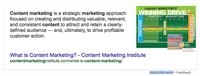 Content Marketing Institute's Featured Snippet