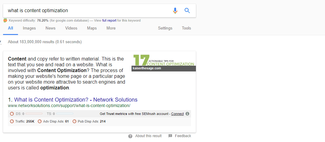 Featured Snippet on Google: Paragraph