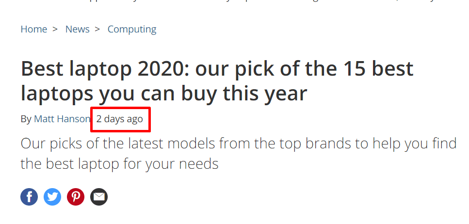 Freshness is most important when you’re talking about news or time-bound queries, like “best laptop”.