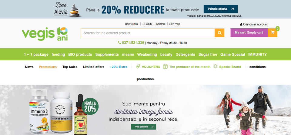 Vegis Home Page Screenshot - another example of effective use of push notifications