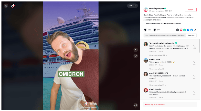 TikTok Example: Washington Post Comedy Sketch Video about Omicron