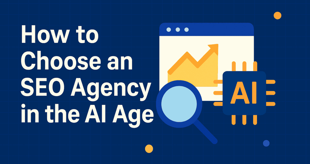 Abstract digital graphic showing AI and SEO connection, feature image for How to Choose an SEO Agency in the AI Age