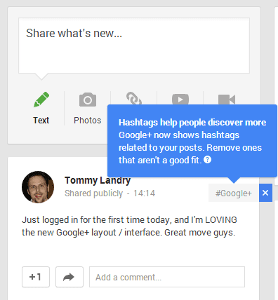 Google Plus: New Hashtags are Auto-Appended to Status Updates
