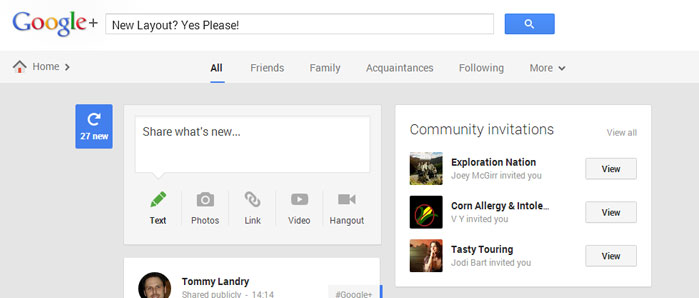 Google Plus: New Layout, May 2013
