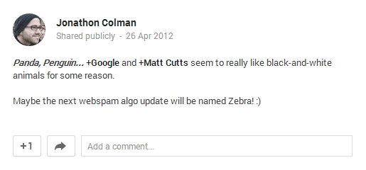 Google Zebra Speculation by Jonathan Colman on Google+