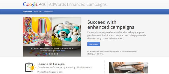 Google AdWords Enhanced Campaigns Screenshot
