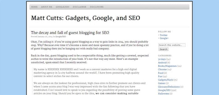 Matt Cutts Blog Post: Guest Posting Is Done