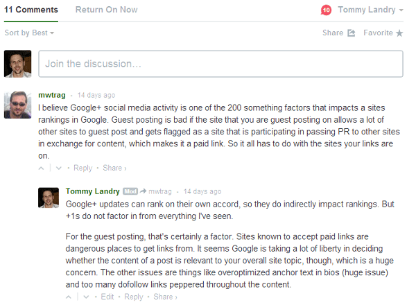 Disqus Screenshot from Return On Now