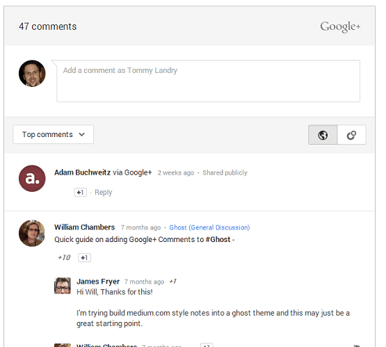 Screenshot of Google+ Commenting System