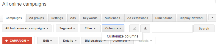 Customize Colums Dropdown in Google AdWords