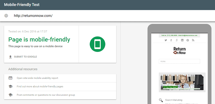 How to Optimize Your Website for Mobile Heading Into 2017 - Google's Mobile Friendly Test Tool