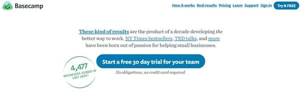 Basecamp Call to Action Sample