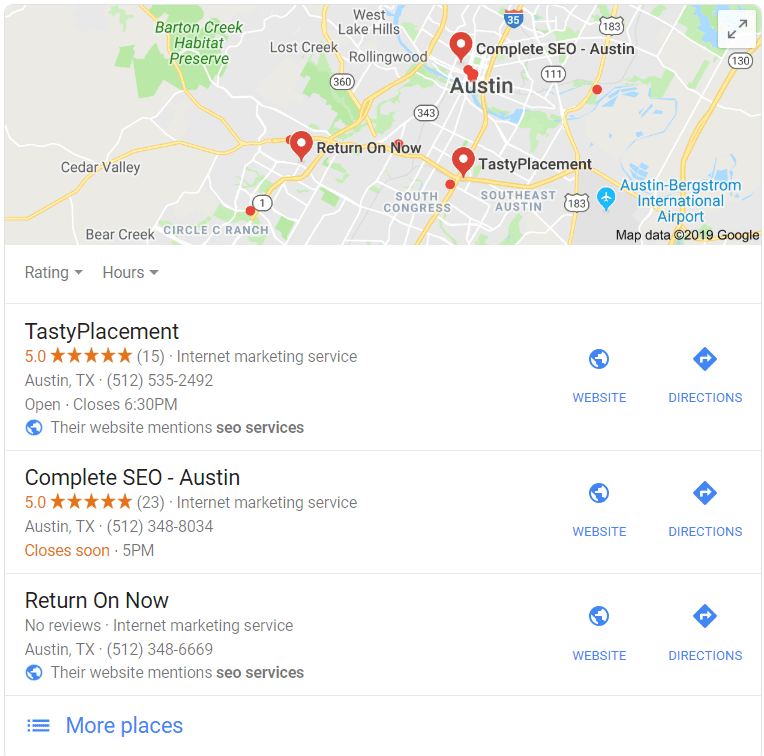 Why Local SEO? Example of Austin SEO Services Local Pack