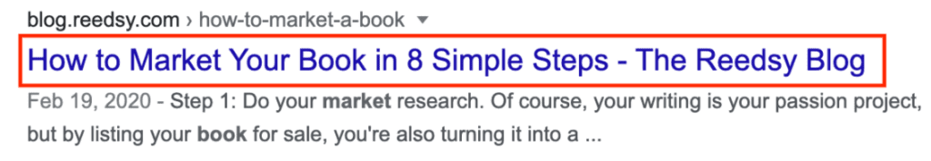 SERP Screenshot for the Reedsy blog