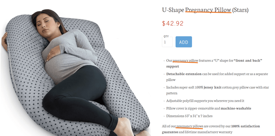 Add Relevant Keywords: U-Shape Pregnancy Pillow Example