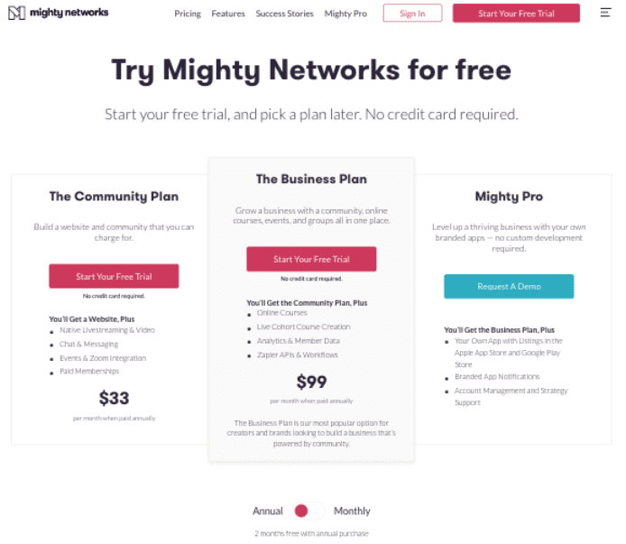 Mighty Networks SaaS Pricing Page Image 1