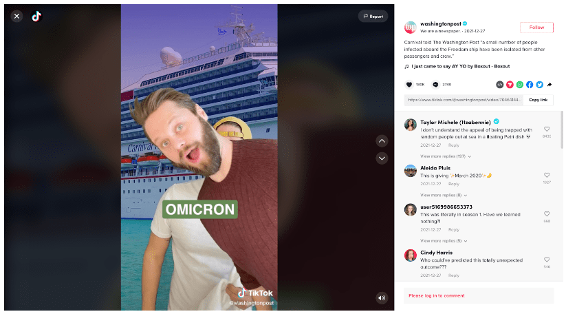 TikTok Example: Washington Post Comedy Sketch Video about Omicron