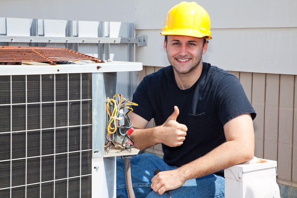 SEO for HVAC Companies - Happy HVAC Repairmen On Site