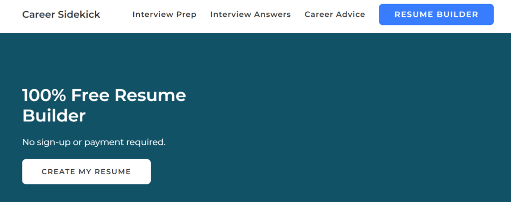 Career Sidekick example of relatable CTA of "Create My Resume"
