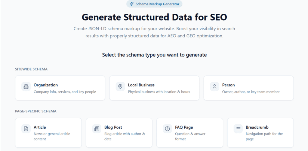 Screenshot of Structured Data generator